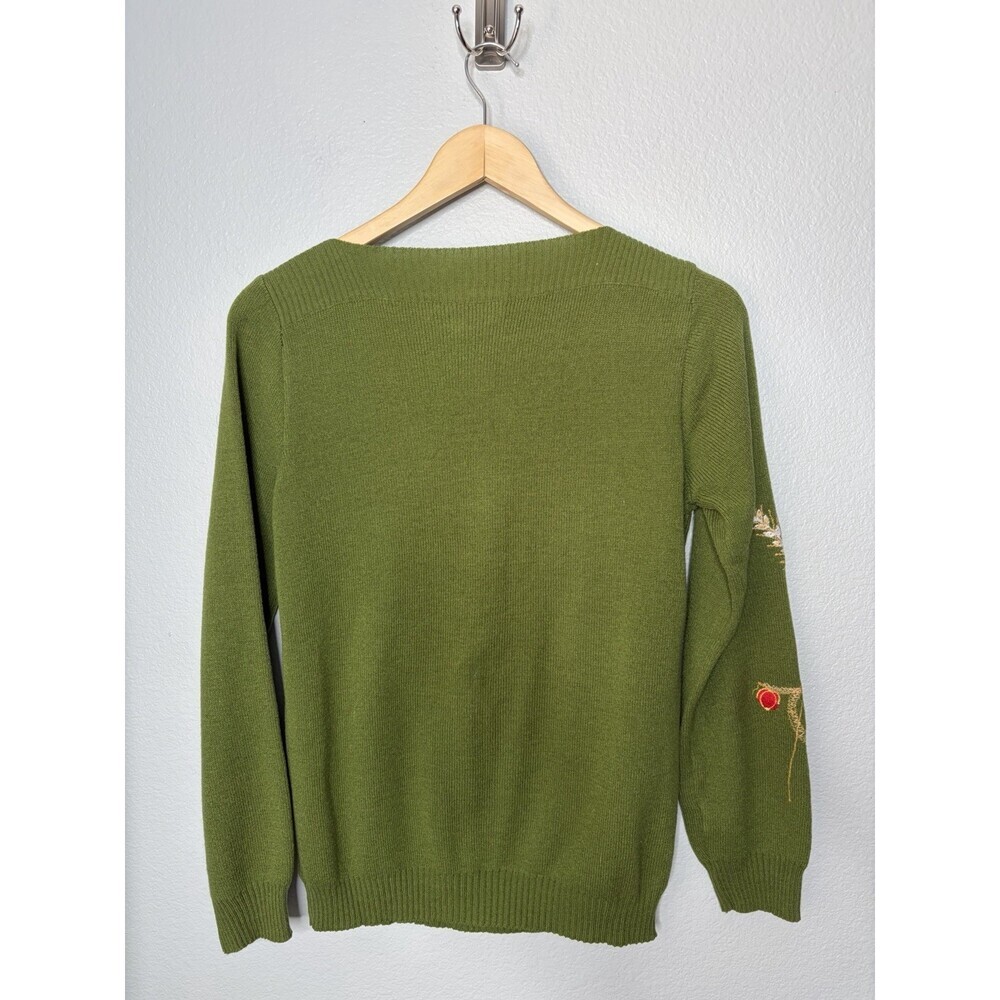 Vintage 70s Cyn Les Shirlee Wildflowers Plant Sweater Womens Medium Embroidered - Picture 2 of 3